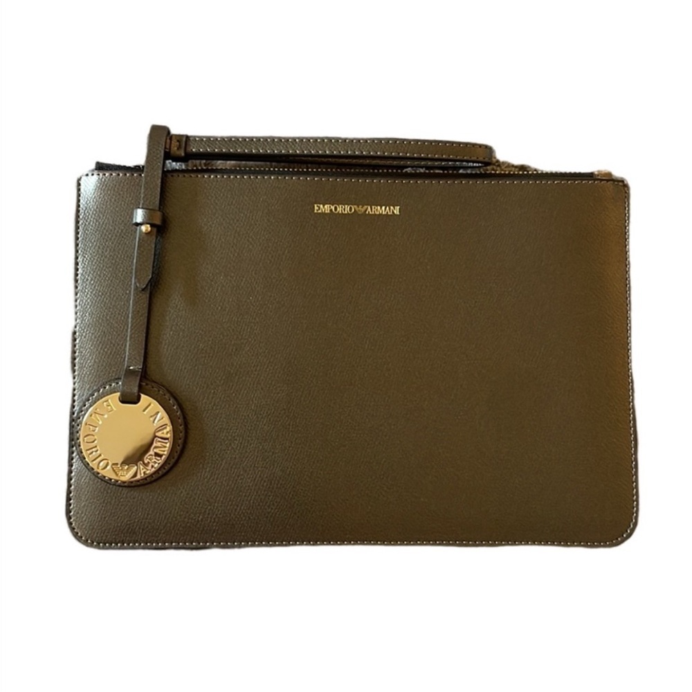 Emporio Armani Olive Green Leather Clutch